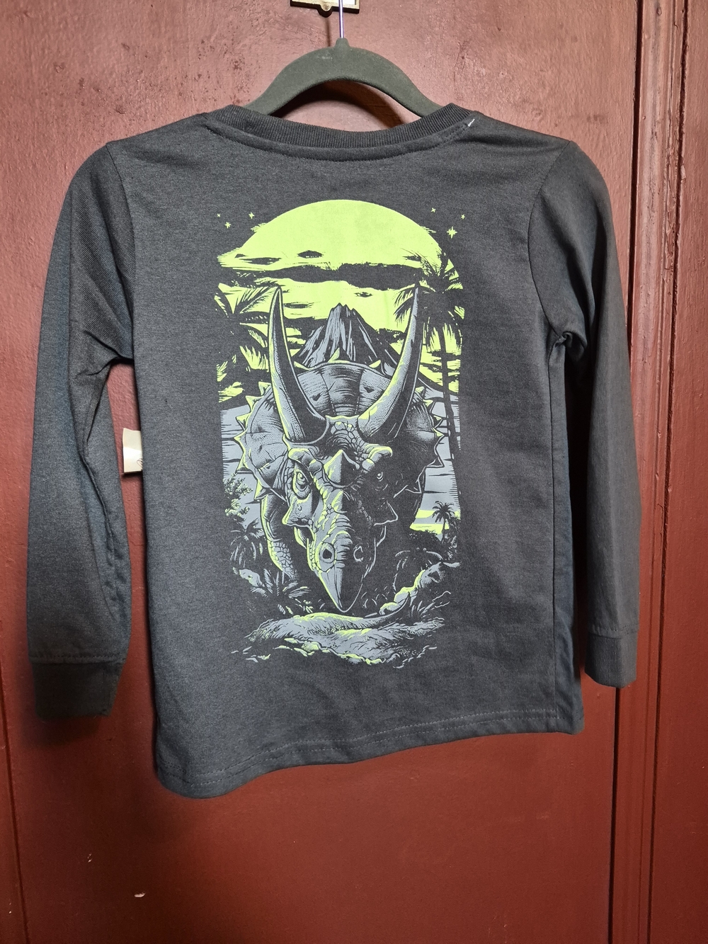 Highland Originals Kids Graphic Long Sleeve Tee in Black with Green Heather SZ 8